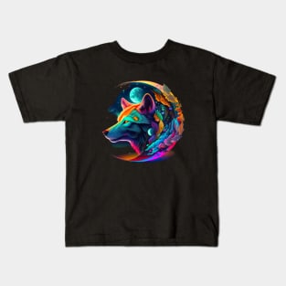 Psychedelic Abstract Spirit Wolf Design Kids T-Shirt